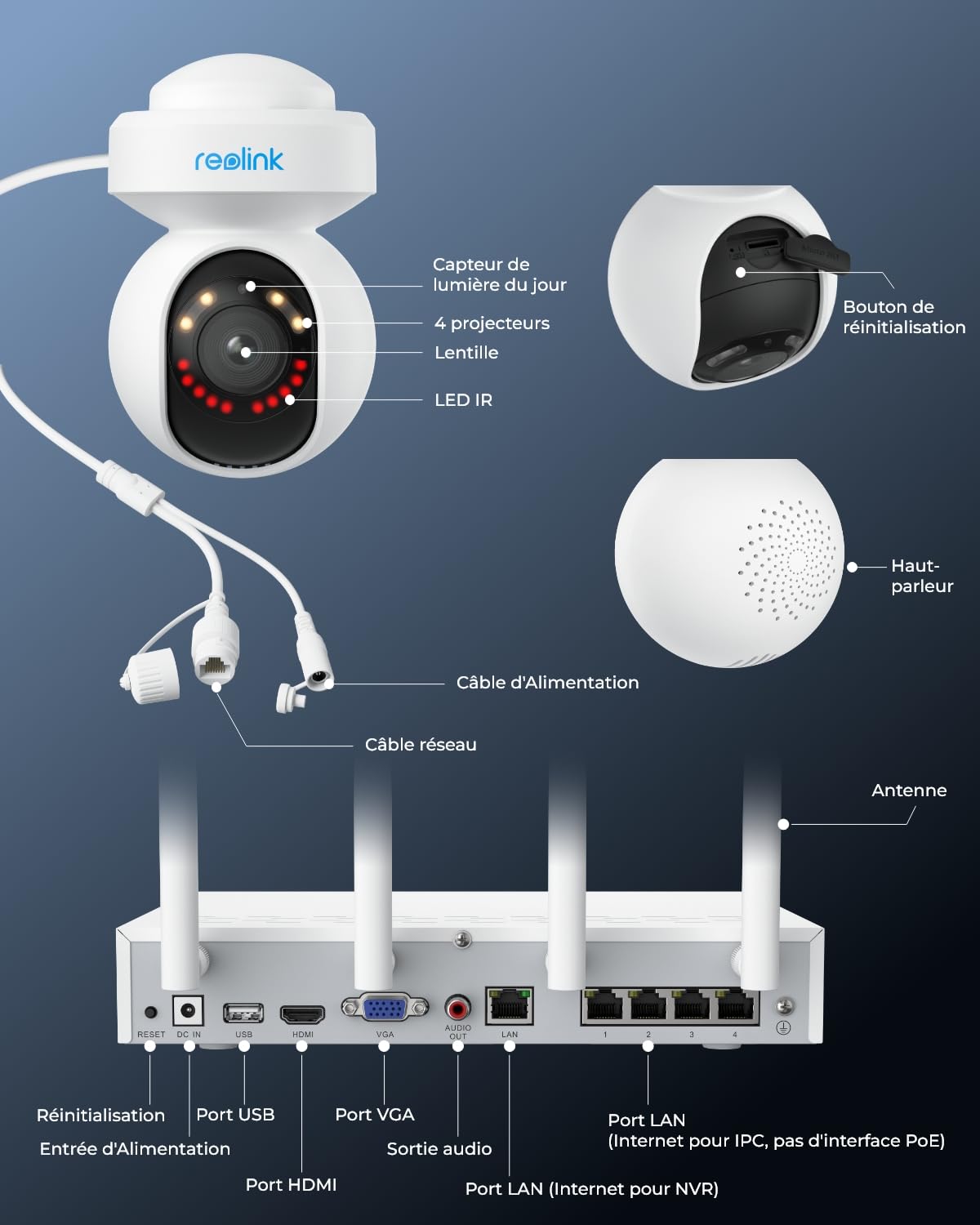 Reolink 4K Wi-FI, 4 caméras WiFi extérieures, Détection Intelligente