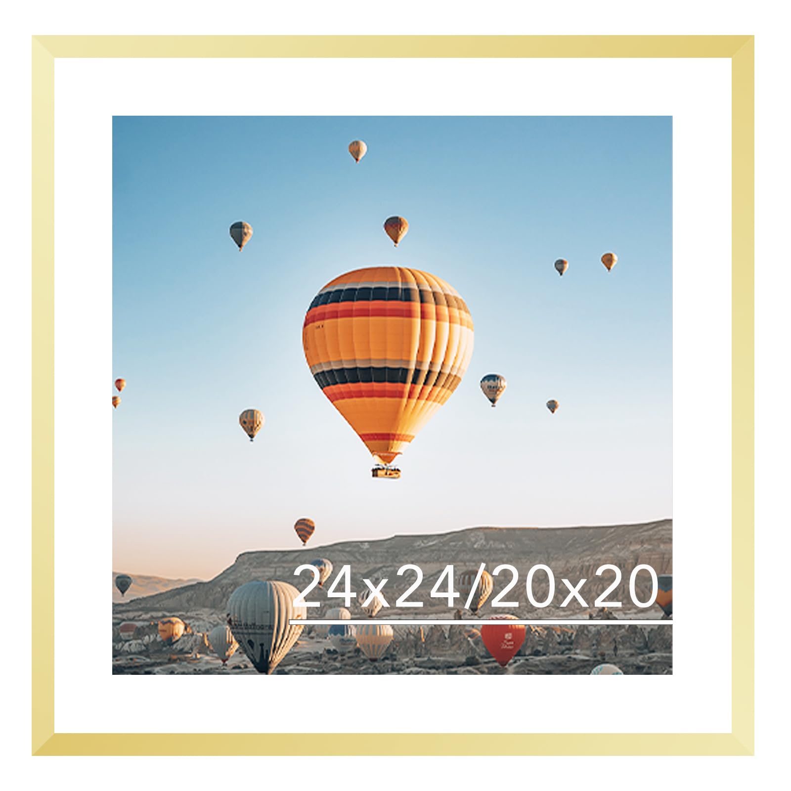 JCJMY 24x24 Picture Frame Gold with 20x20 Mat, Display Photo 20x20 with Mat or 24 x 24 Without Mat, Wall Hanging Large 24x24 Poster Frame with Shatter Resistant Plexiglass, Gold