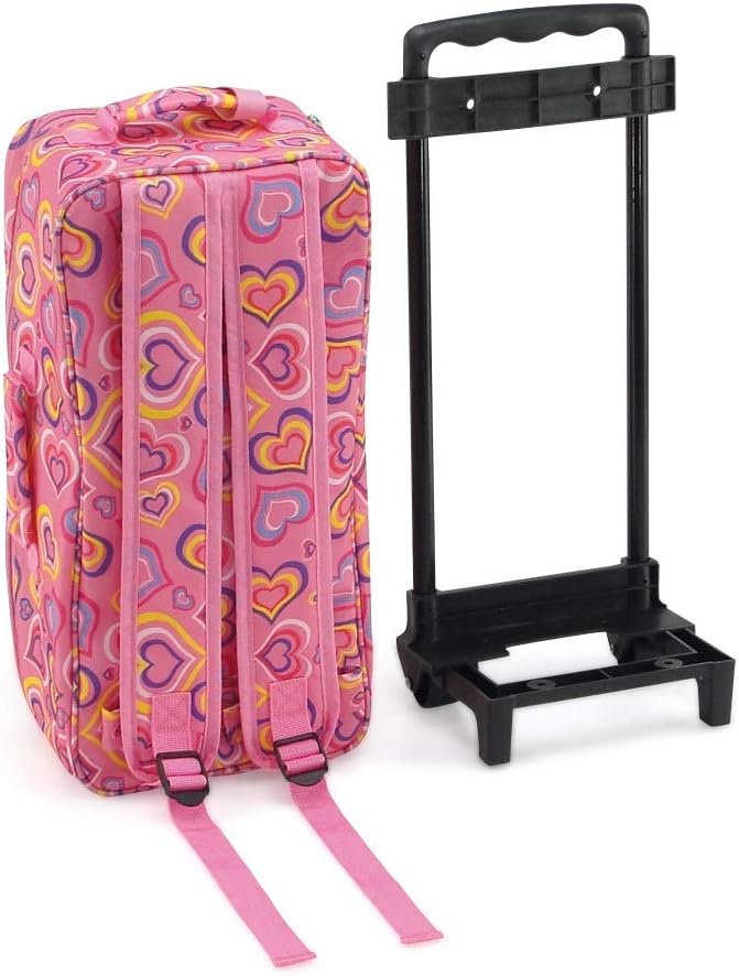 Emily Rose 14 Inch Doll Travel Carrier Backpack - Pink Hearts Design with Wheeled Trolley, Removable Bed & Bedding - Compatible with Wellie Wishers - USA Brand - Carier for Dolls 14" - 15" ONLY - Image 4