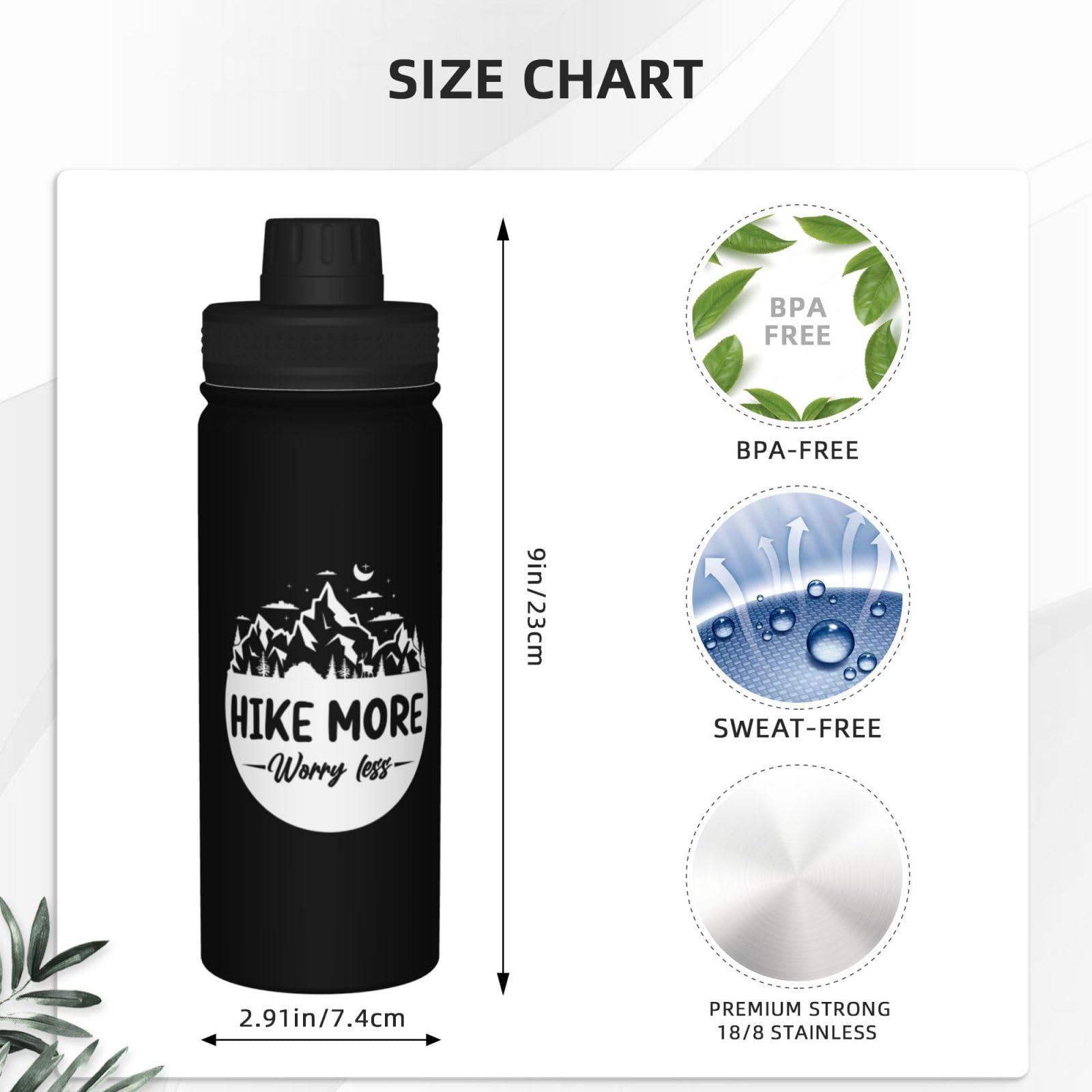 Amazon.com: ZKLCRYTR Hike More Worry Less Water Bottle 18OZ