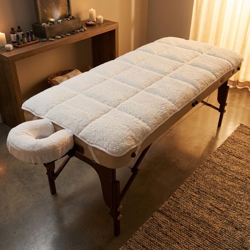 Fleece Massage Tables Cover Set 31"x72", Cozy Quilted Massage Bed Topper, Includes Pad & Face Cradle Cover, Natural, Hypoallergenic, Skin-friendly – Ideal for Spa, Physical Therapy, Home Massage