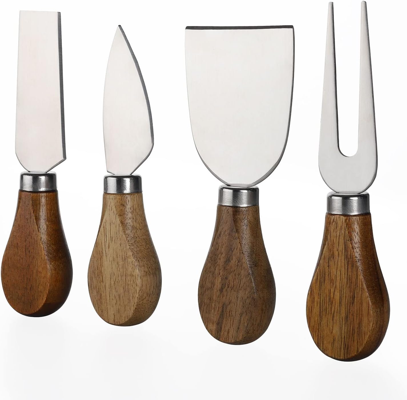 4-Piece Cheese Knife Set Butter Spreader Knives for Charcuterie Board, Acacia Wooden Handle Stainless Steel Cheese Knives with Cheese Slicer Cheese Cutter Cheese Shaver Cheese Fork