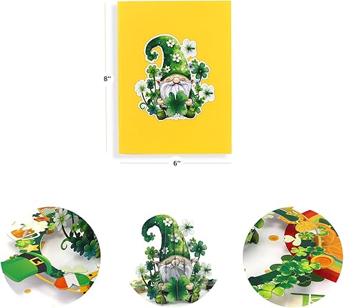 Miniatura 2 de Tarjetas desplegables del día de San Patricio con diseño de gnomos caprichosos y tréboles verdes - Tarjetas del día de San Patricio para una