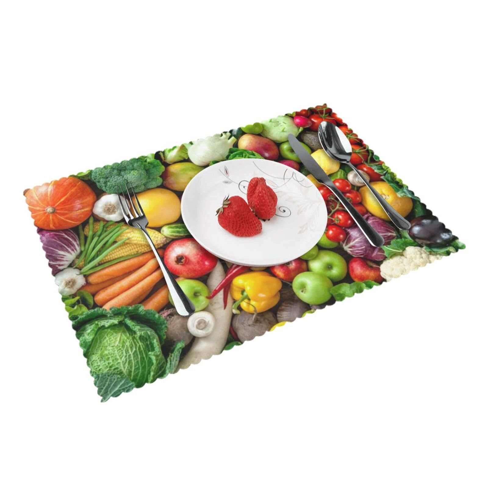 Fresh Fruits and Vegetables Printed Placemats Set of 4 PCS Washable Placemat for Kitchen Table Heat-resistant Table Mats 45x30 CM