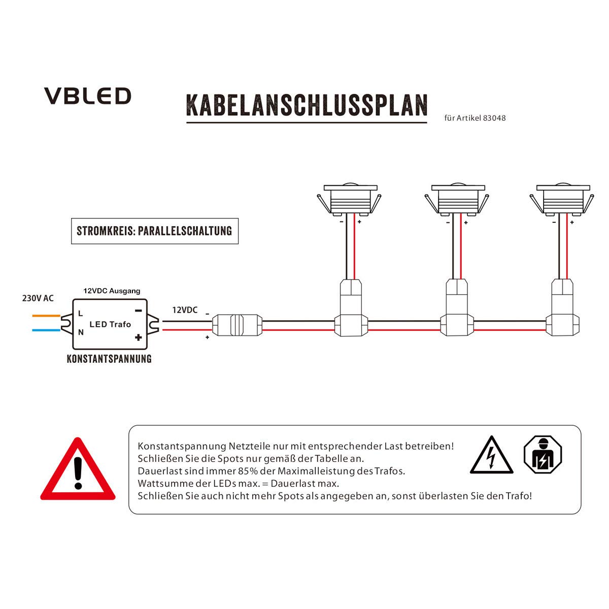 VBLED® 3er Set 3W Mini-Einbauspot Einbaustrahler warmweiß 3000K IP44 12V DC Warmweiss Inkl.LED Trafo und Verbinder Unbegrenzte Möglichkeiten: Terrasse, Bad, Wohnbereich [Energieklasse A+]