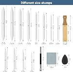 AGPTEK 48 PCS Sketch Drawing Tools, 20 Blending Stumps Set with 2 Sandpaper Pencil Sharpeners, Pencil Extension, Erasers,20 sponge replacement heads & 1 Felt Bag for Student Sketch Drawing Accessories | 20 Blending Stumps Set, 2 Sandpaper Pencil Shar