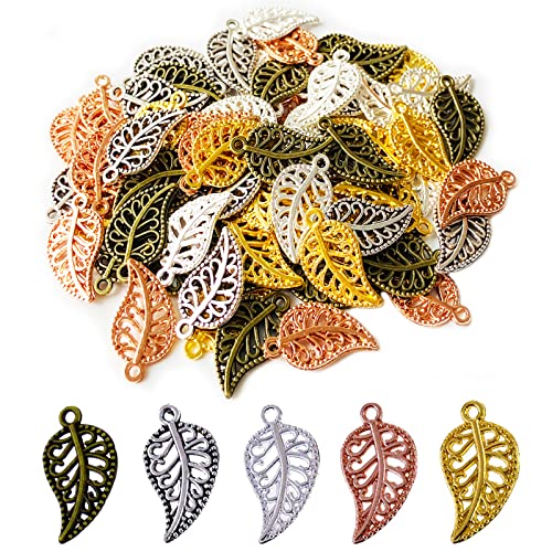 Eterspr 75 Stück Legierung Loch Baum Blatt, Metall Pflanze Hohl Charms, für DIY Handwerk, Halskette Anhänger Und Ohrring