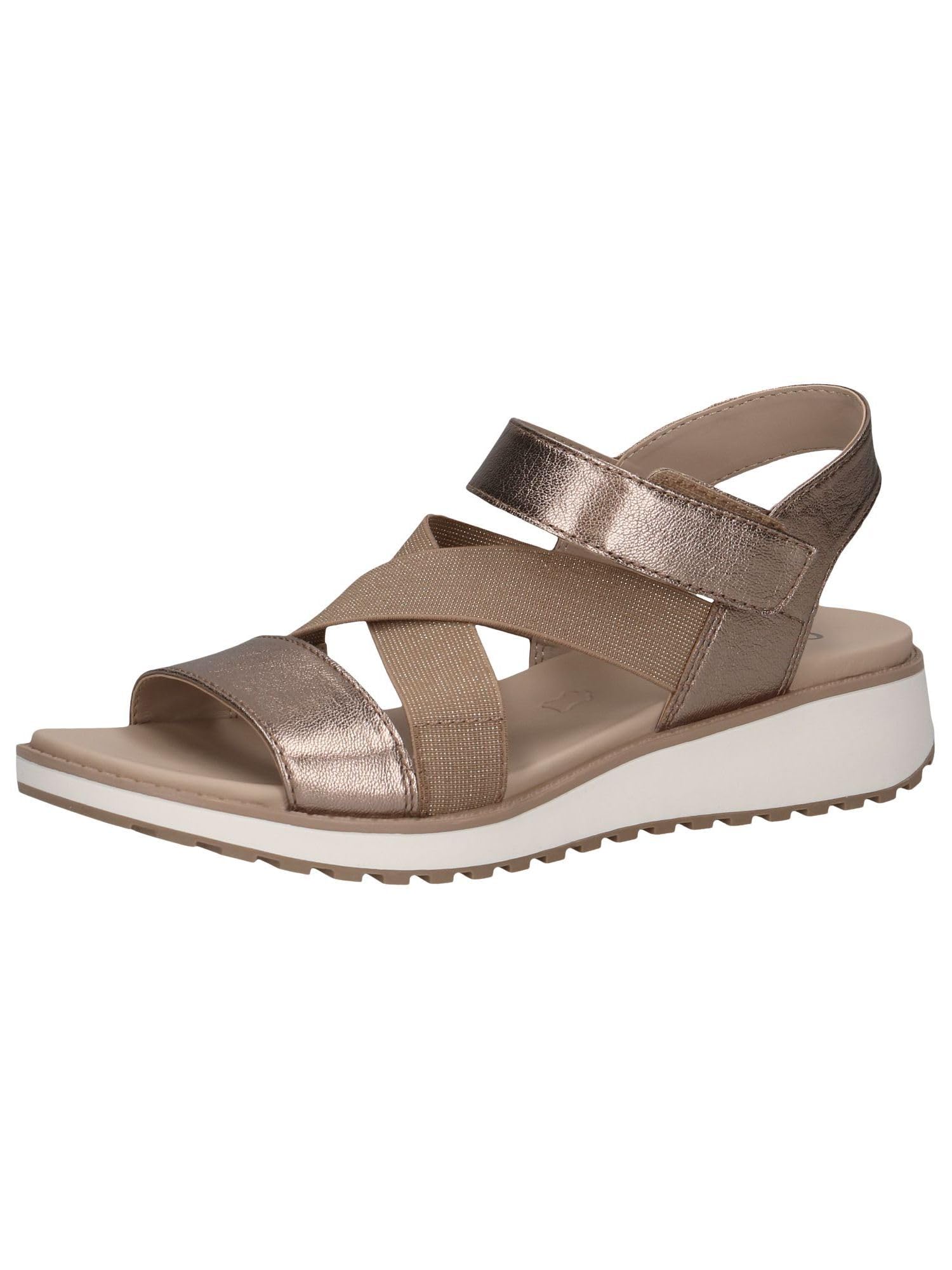 CAPRICE Women Sandals flat with Hook-and-Loop Closure Elastic, Beige (Taupe Metallic), 4 UK