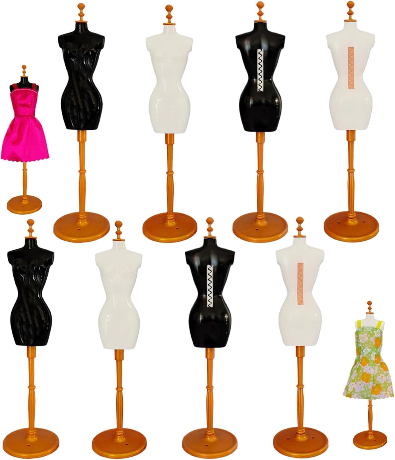 Drawing Supplies, Dress Form with Base 8Pcs 2.2x10.8in Dress Form Mannequin with Back Slot & Inserter Female Mannequin for Sewing, Clothes Design, White Gold + Black Gold image 4