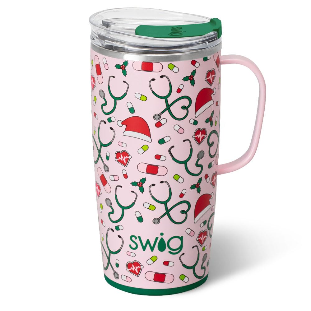 Swig Life 22oz Insulated Travel Mug with Handle & Lid, Santa's Scrubs