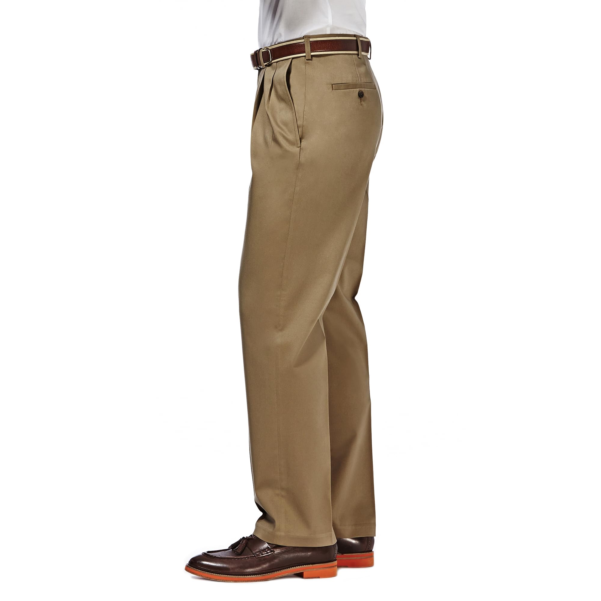 Haggar Men's Premium No Iron Khaki Classic Fit Pleat Front Pant (Regular and Big & Tall Sizes)