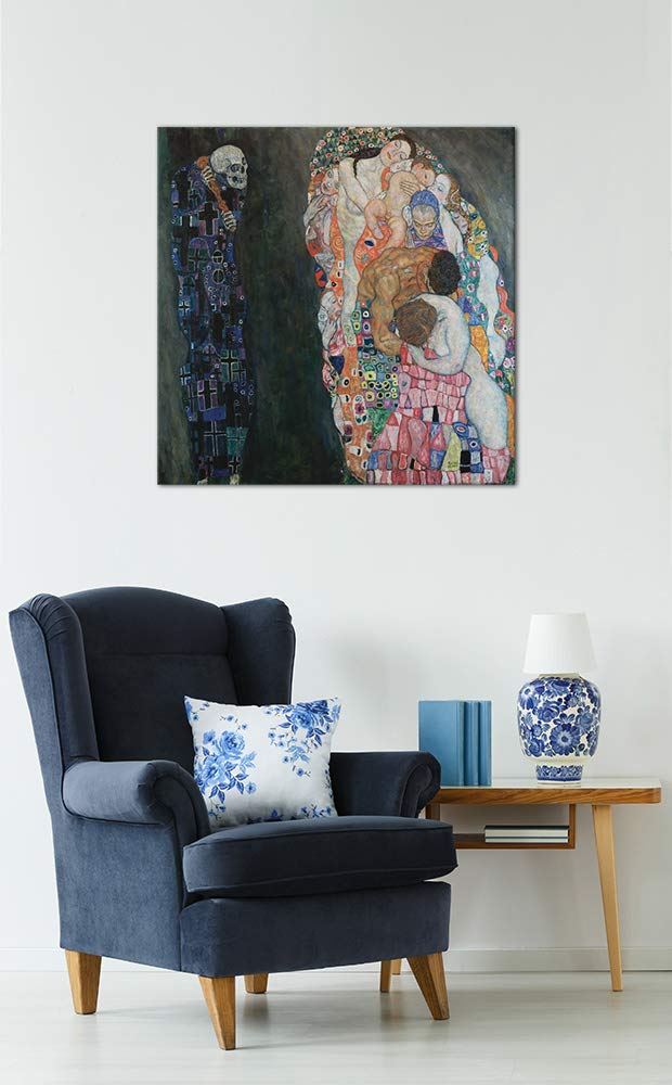 Bilderdepot24 Bild auf Leinwand | Gustav Klimt - Tod und Leben in 80x80 cm als Wandbild | Wand-deko Dekoration Wohnung alte Meister | NEU-180206-80x80-tul