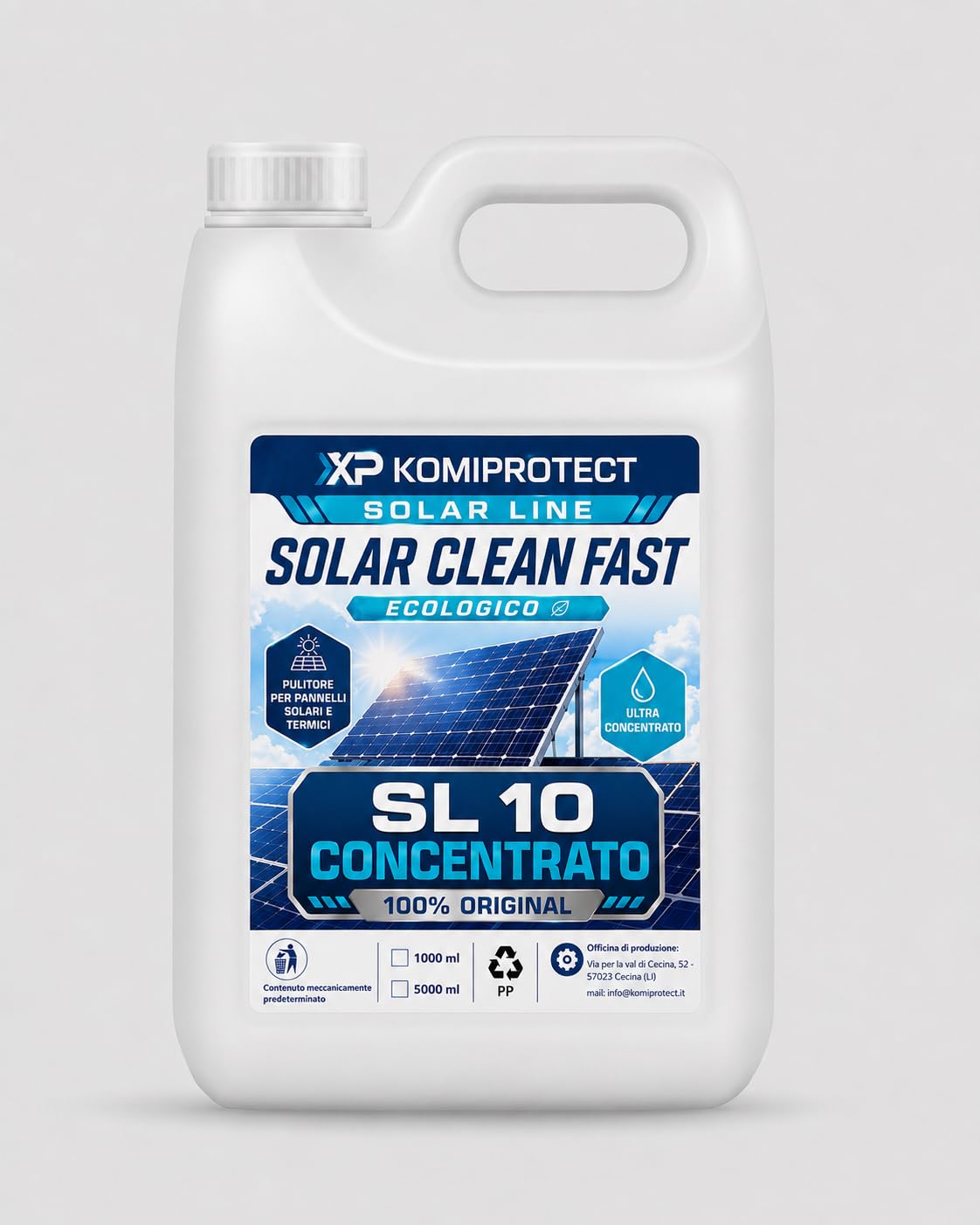 Komiprotect® SL10 Solar clean fast Detergente per Pannelli solari Concentrato, Pulitore per Pannelli Fotovoltaici e Termici, Migliora la Resa Energetica (5 lt (1 confezione))
