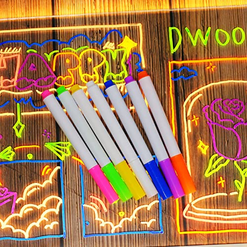 DWOOKE LED-Nachrichtentafel mit Stift/Ständer in 7 Farben, trocken abwischbare Acryltafel, beleuchtetes Wordpad, leuchtende Nachrichtentafel, Memotafel für Schreibtisch, Büro, Café, Schule, Zuhause