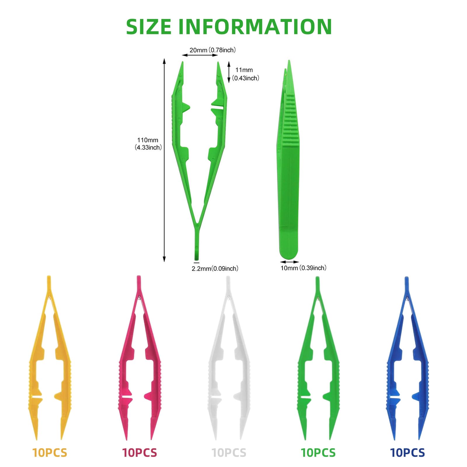 50 Pcs Plastic Tweezers, 4.33 Inch/11cm Plastic Beads Tweezer First Aid Tweezers, Re-Usable Plastic Tweezers - Image 2