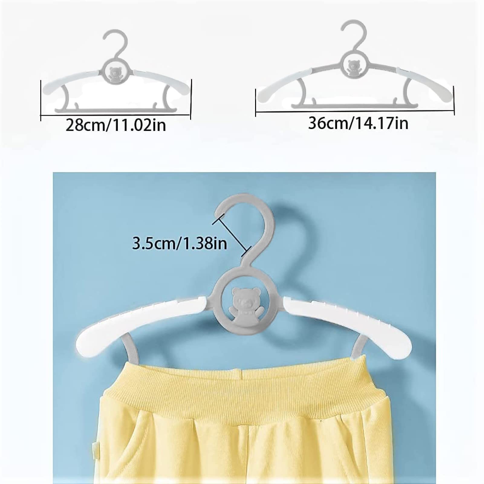 Stampelle Bambini per l’armadio di Neonato e di Ragazzo e Ragazza, HGYZE 20 Appendini Impilabili con Gancio per Orsetto, Regolabili e Antiscivolo Appendiabiti per Vestiti, Salvaspazio Grucce (Grigio)