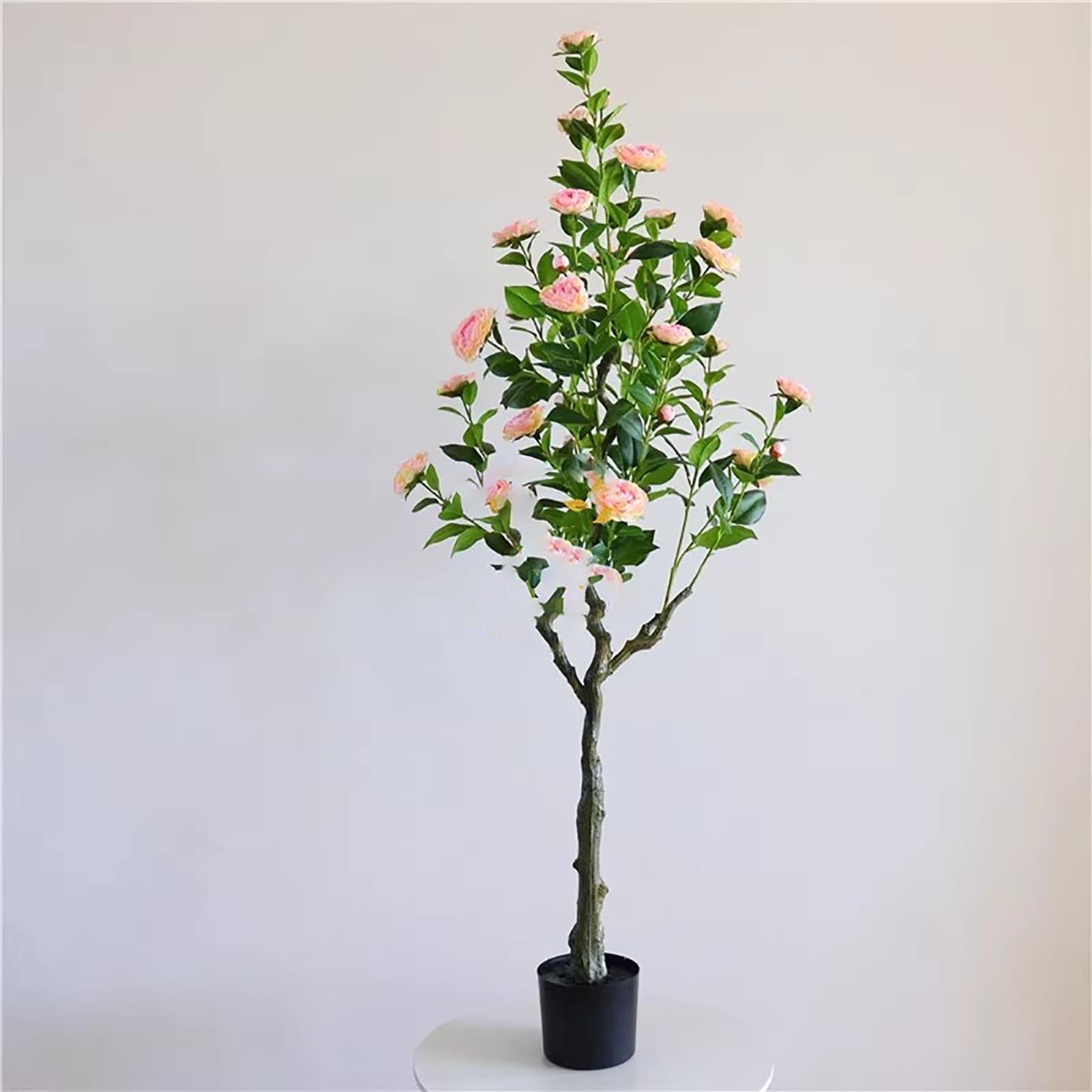 Elitix Artificial Tree Outdoor Faux Camellia Tree Flower Plant In Pot, Plastic Artificial Potted Plant Simulation Bonsai Tree, Stunning Feaux Flowers for Home Decor(6ft)