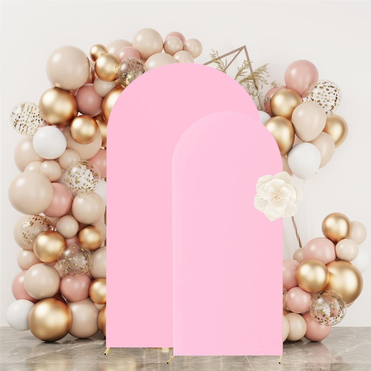 hainarvers set of 2 wedding arch cover 6ft,7.2ft spandex fitted stretchy arch stand covers,2 sided round top chiara backdrop cover for birthday party banquet baby shower arch decoration(pink) pink 6ft+7.2ft