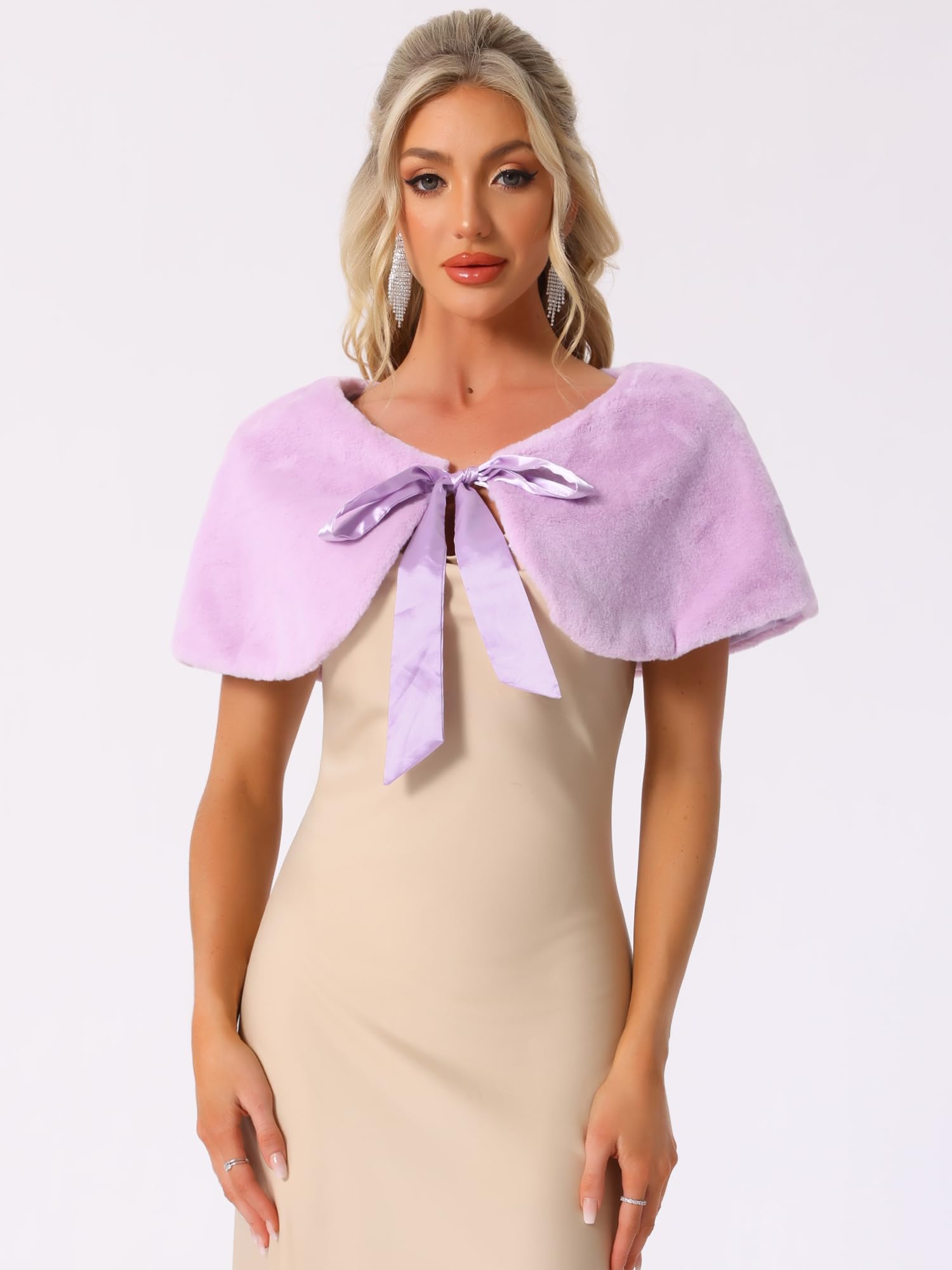 Allegra K Châle élégant en fausse fourrure pour femme avec nœud papillon