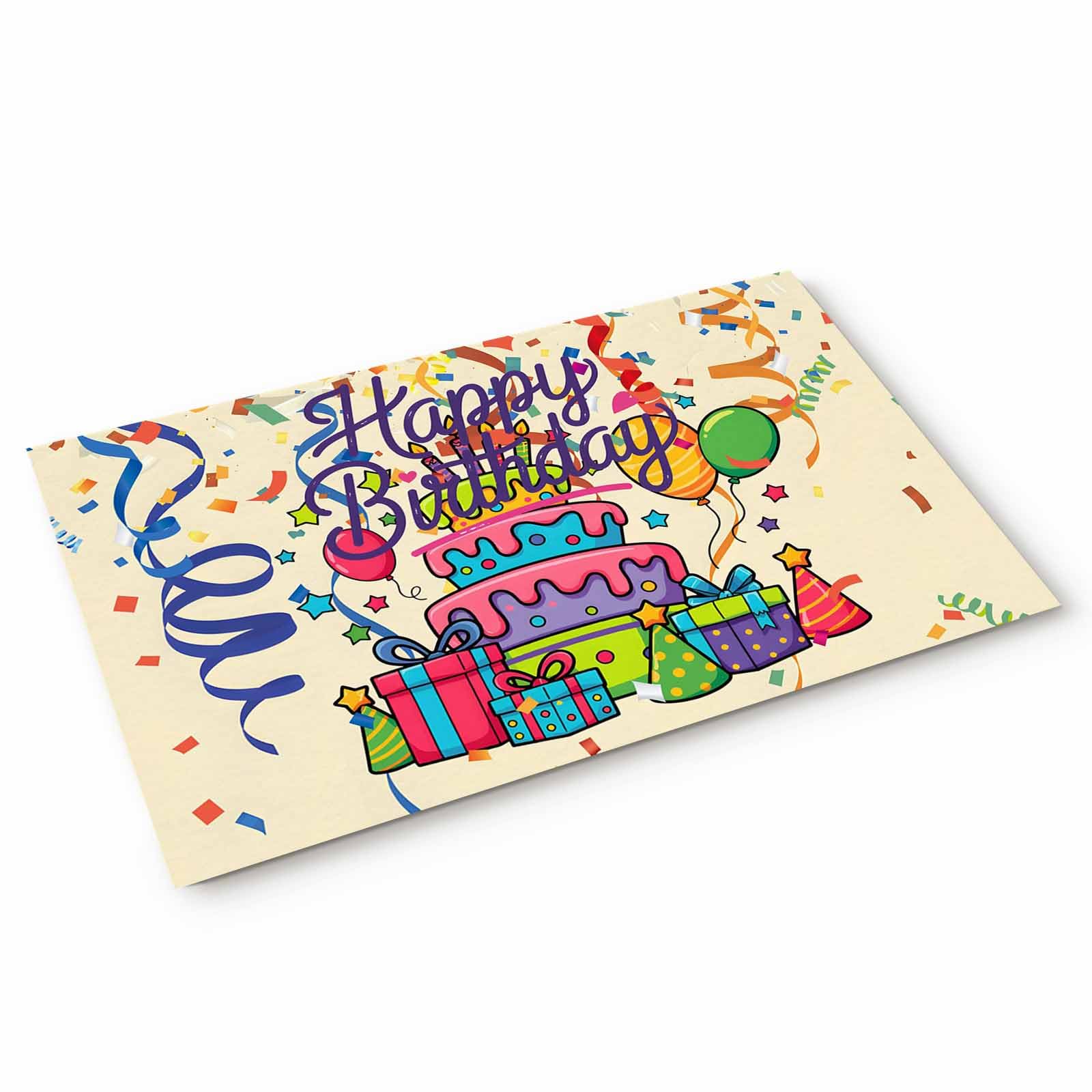 Happy Birthday Door Mat, Indoor Entryway Rug with Non-Slip Rubber, Doormats Ideal for Living Room Bathroom Bedroom Home Office 15.7x23.6 inch, Cake