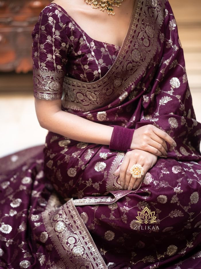 Image of C J Enterprise Women's Pure Kanjivaram Soft Silk Saree Banarasi Style Sarees For Wedding With Blouse Piece (Pari-165)