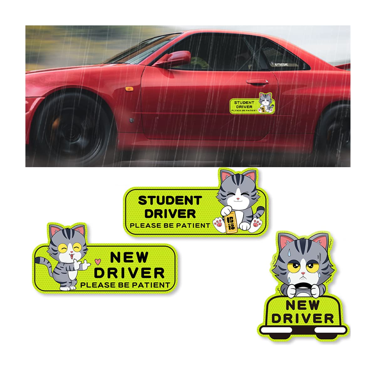 Funny Student Driver Car Magnets - Reflective 'Be Patient' Sticker With Animal Design, 3 Pack, 10x3.5" - View #12