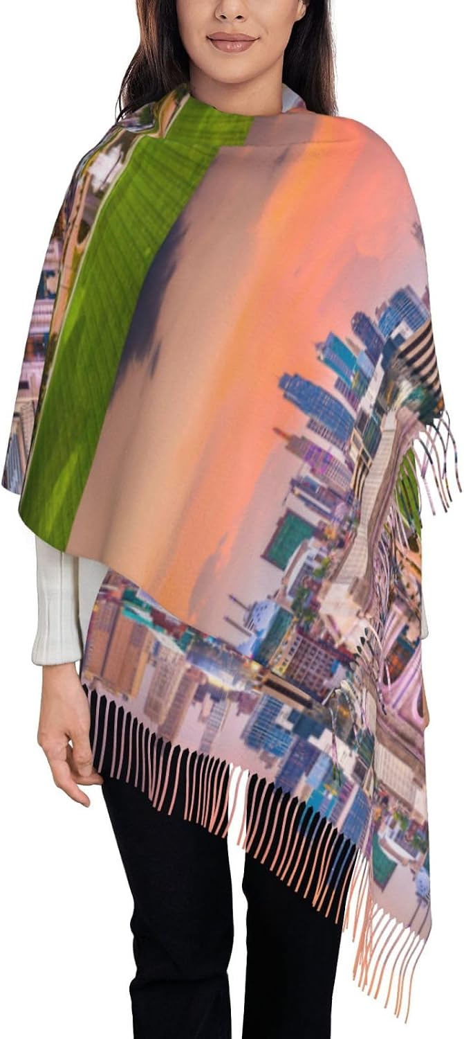 Men Women Faux Cashmere Long Pile Tassel Scarf - Soft, Warm & Lightweight