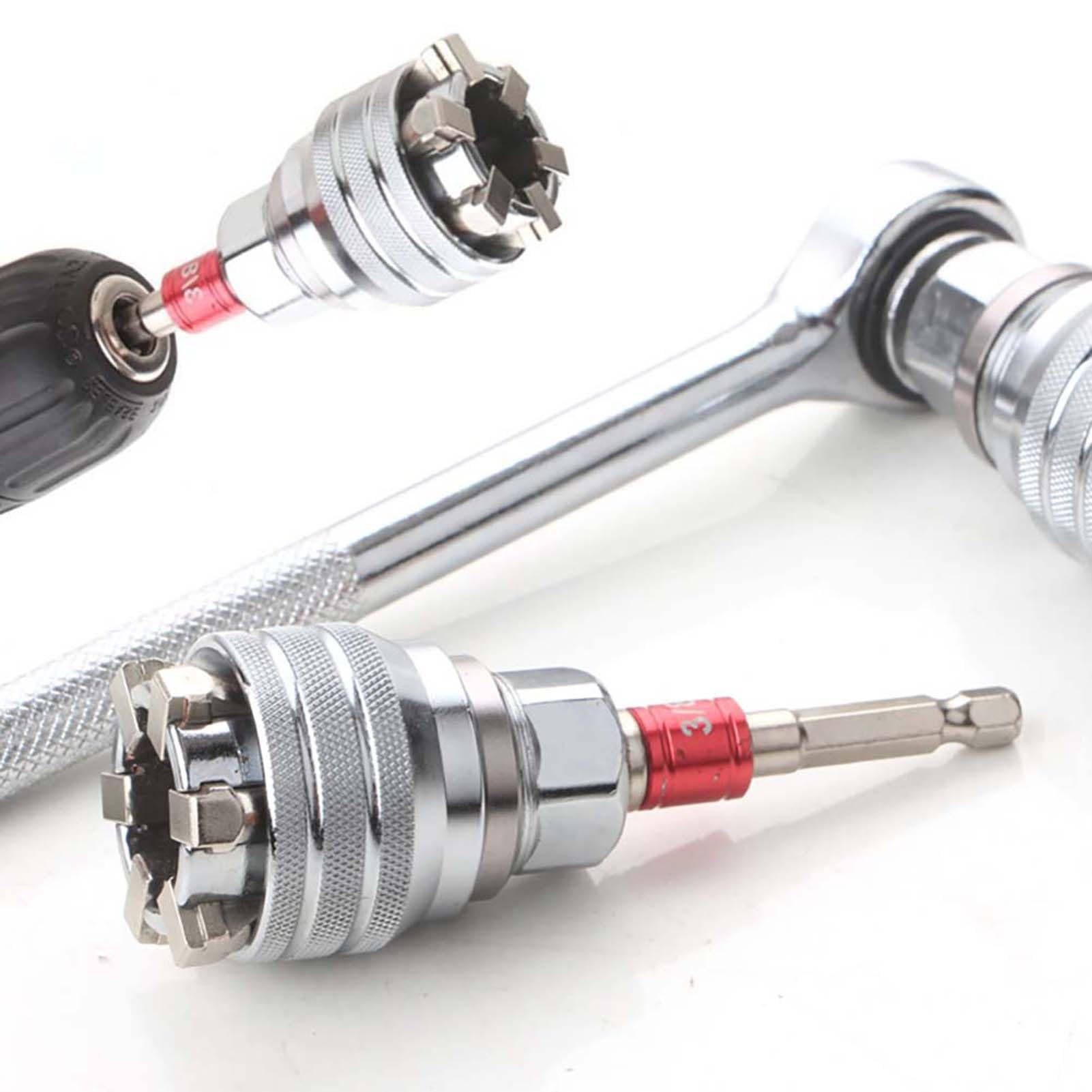 Adjustable Universal Socket Wrench, 3/8 Inch Hex Wrench Adapter Kit for Drilling and Fastening, DIY Tool Set