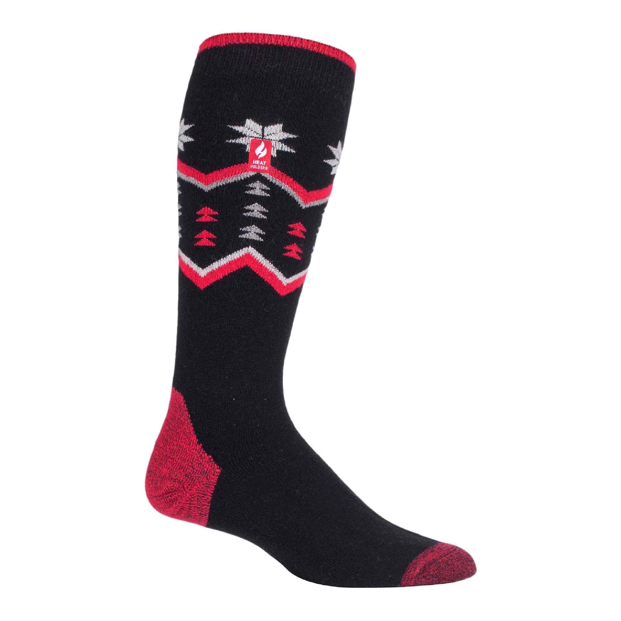 HEAT HOLDERS LITE - Mens Thermal Ultra Thin Funky Ski Socks - Knee High Length with Padded Heel & Toe (6-11 UK, Black Fairisle)