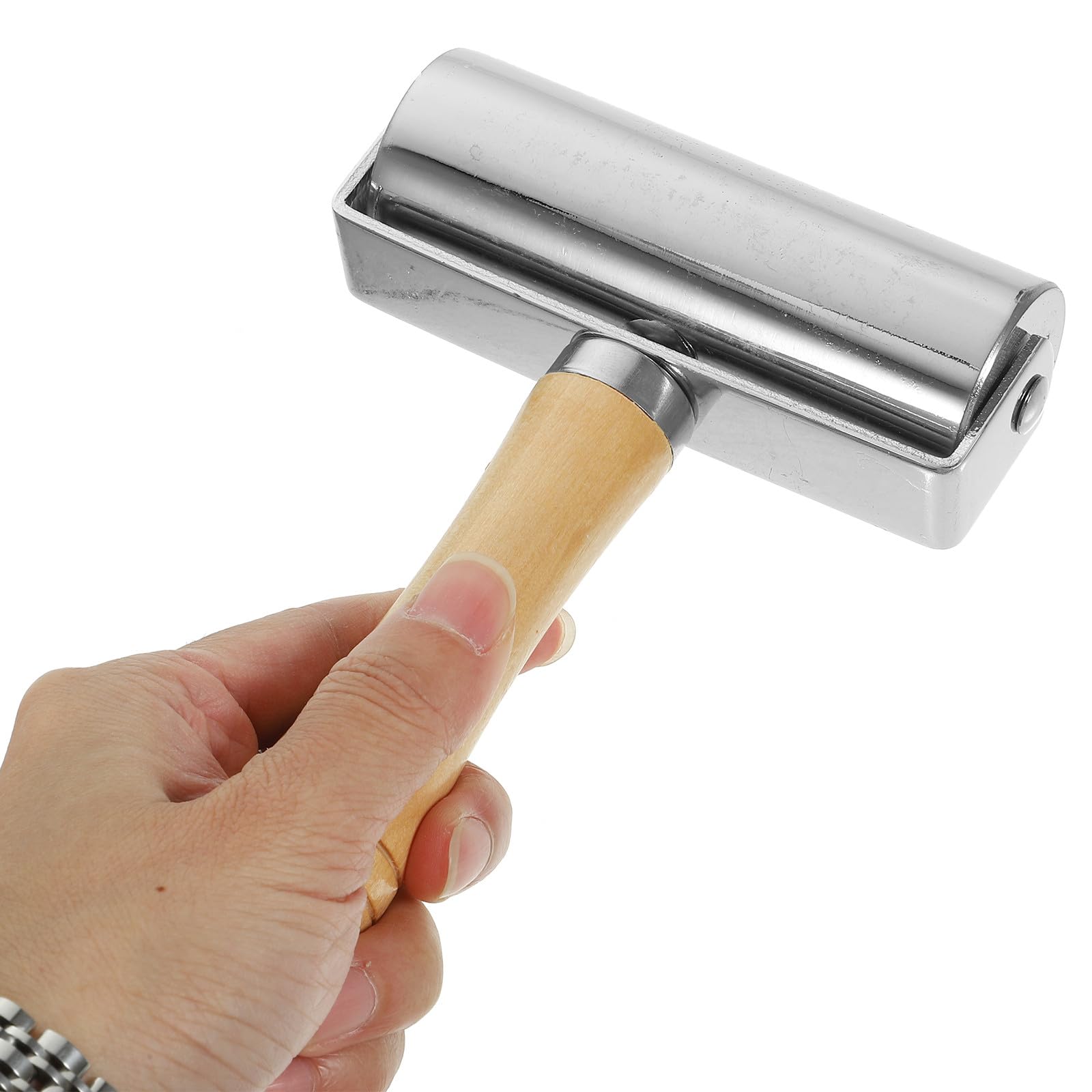 Rodillo de masa premium con mango de madera y rueda de acero inoxidable, herramienta de hornear sin esfuerzo para pizza, pastelería y cocina, bordes lisos para prensado uniforme de la masa