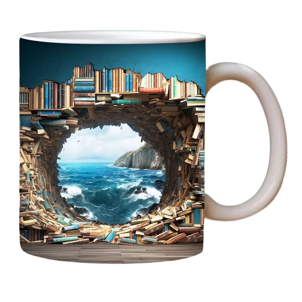 Lwaviwer Bookshelf Mug 11Oz - A Library Shelf Cup, Library Bookshelf Mug, Book Lovers Coffee Mug, Design No.9
