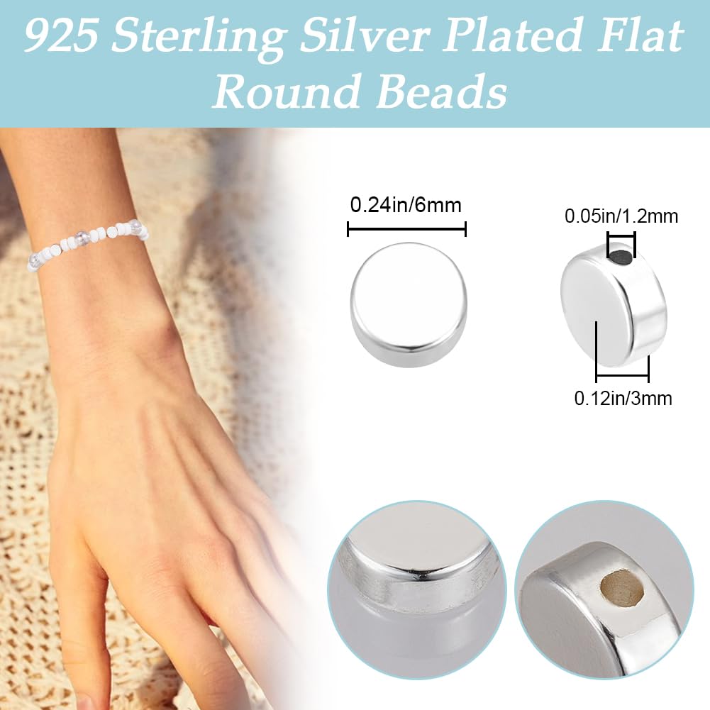 50 Pezzi 6X3mm Piatte Moneta Perlina Argento Sterling Placcato Gioielli