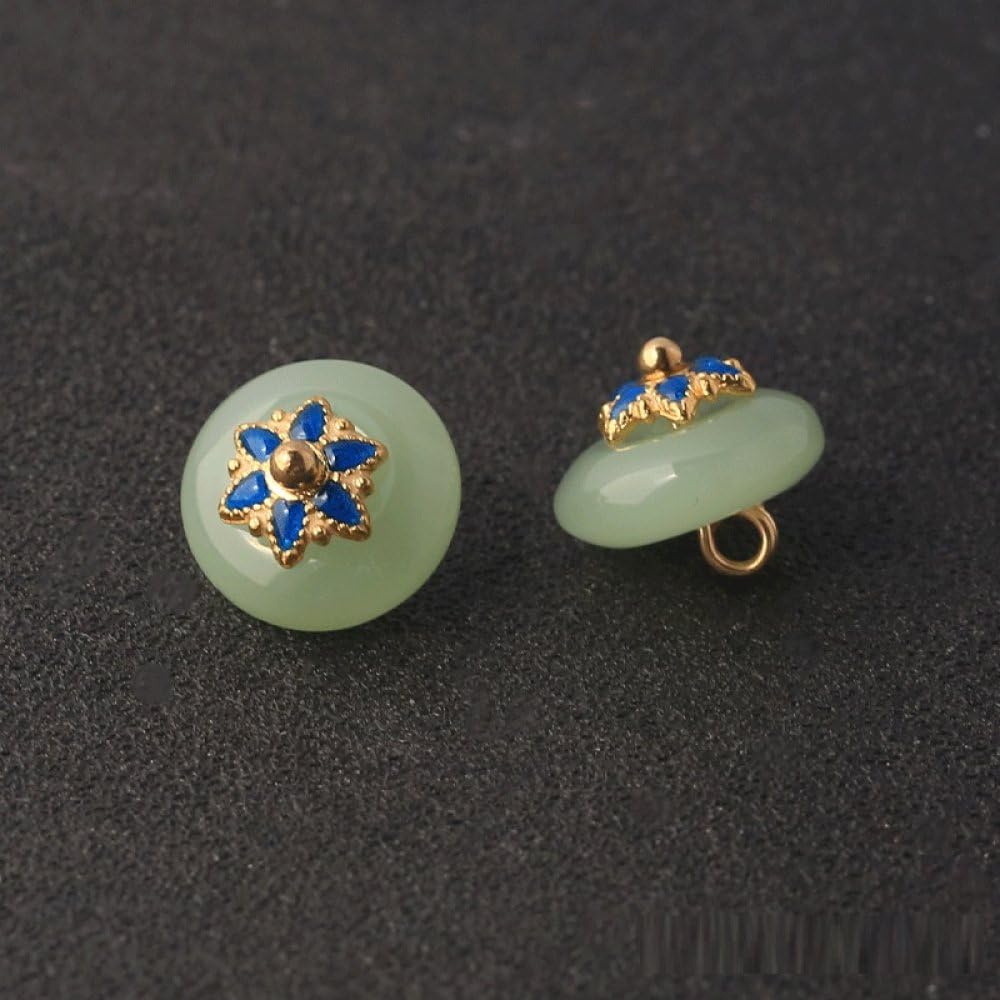 LIBERGA 50 Pcs Round Small Buttons with Shank, Faux Jade Sewing Button for Cheongsam, Cardigans, Hanfu, Craft Projects, Green