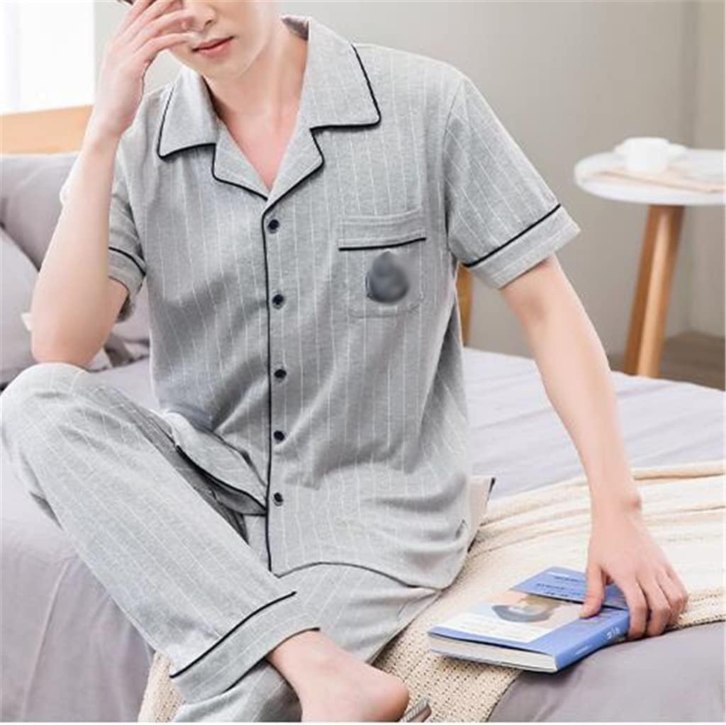 Cardigan Homewear Suit Men's Spring Pajamas Cotton Short Sleeve Pants Thin