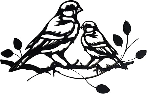 Miniatura 2 de VIVIANYO HD Arte de pared de pájaro de metal, tortolitos en una rama, forma de corazón, silueta de pájaros de metal, escultura de pared para sala de