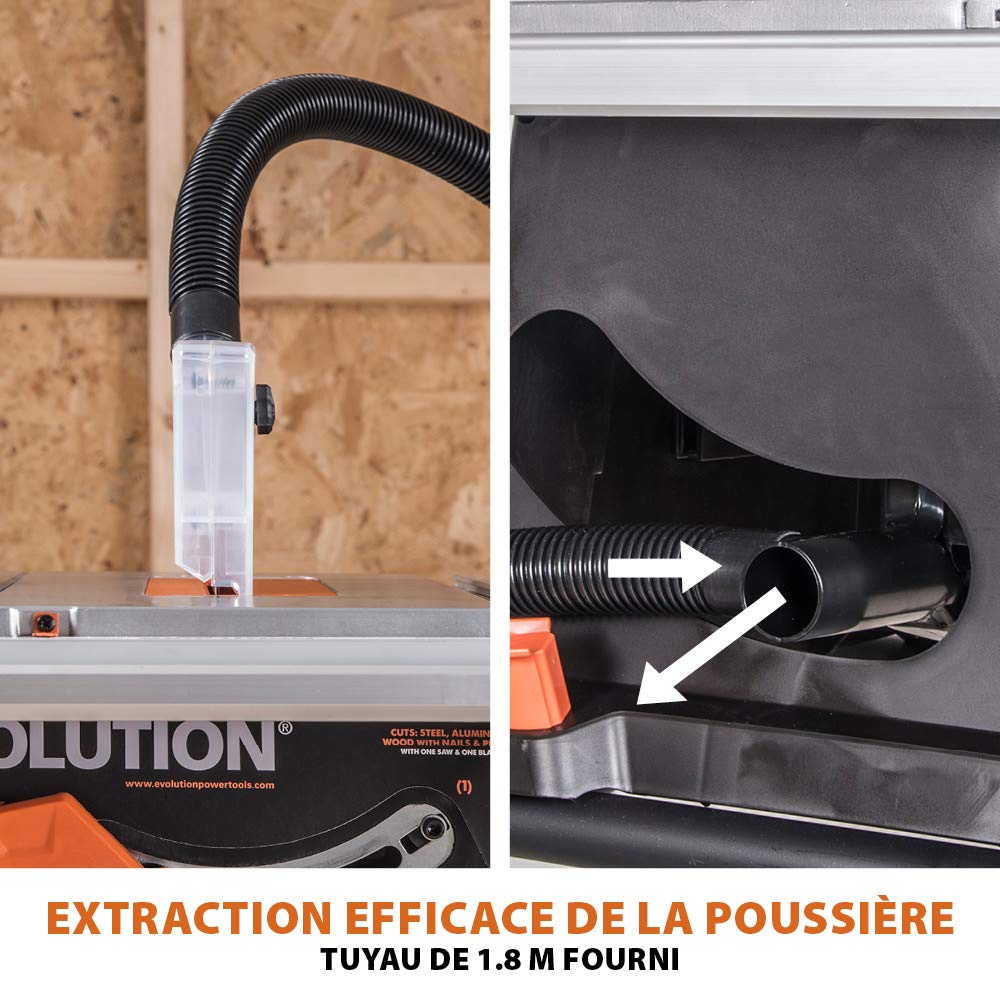 Evolution Power Tools Scie Circulaire Sur Table Rage 5-S 255 mm 1500 W Lame TCT Multi-matériaux Coupe Bois Métal Plastique
