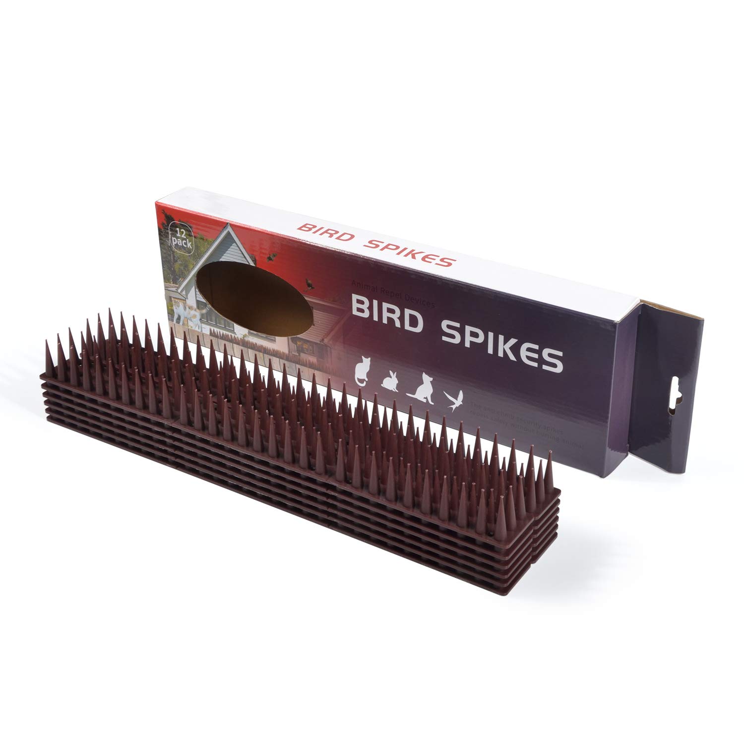 Mardili Fence Wall Spikes Cat Repellant Garden 12 Pack (43cm x 4cm x 3.5cm), Reddish Brown,5.1 Meters