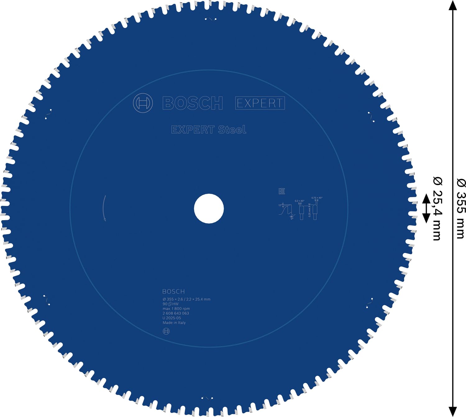 Bosch Hoja de sierra circular Expert for Steel 355 x 25,4 x 2,6 mm 90