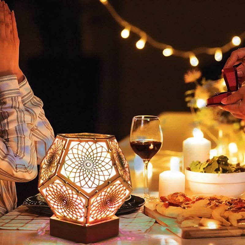 Starlight Projector Lamp,Boho Ambient Lighting Ceiling Projector Night Light, Wooden Colorful LED Lights for Bedroom Vintage Room Decor Aesthetic Unique Gifts for Christmas Halloween Birthdays: Pentagonal