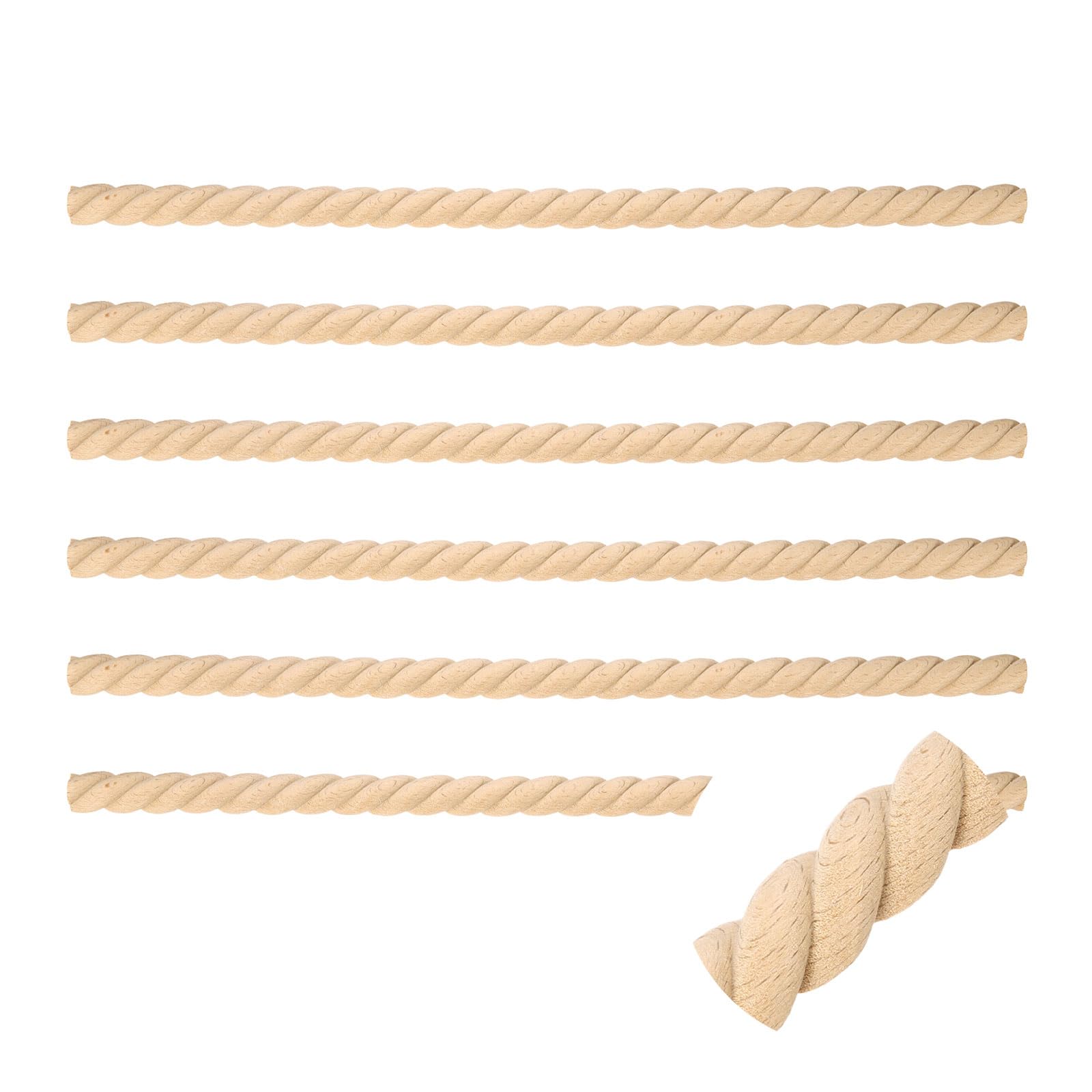sourcing map 6Pcs 18mm Decorative Wood Trim,Unfinished 3D,Twist