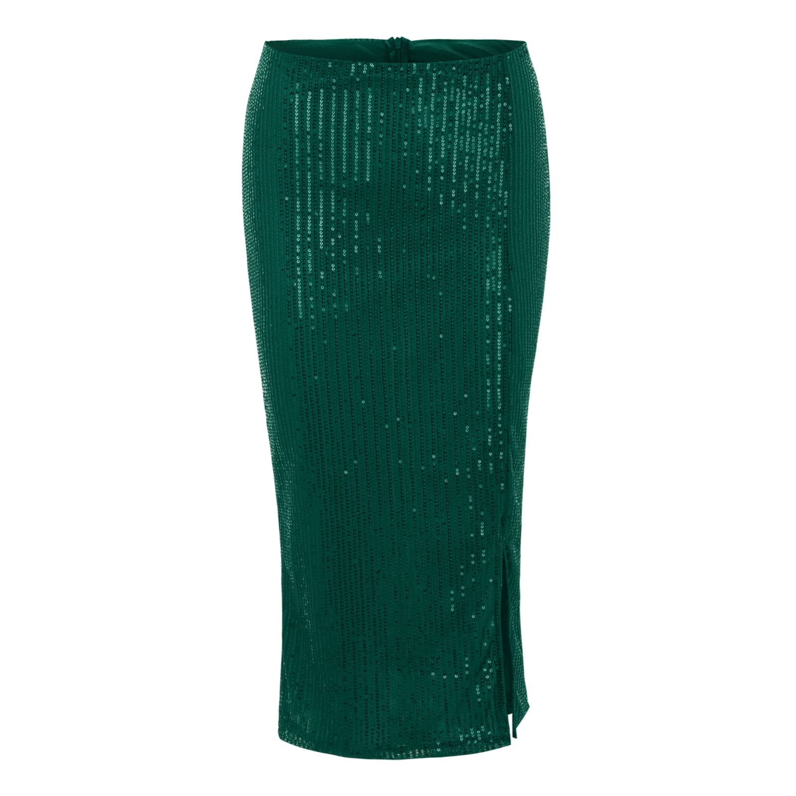 Sexy Pailletten Rock Damen mit Schlitz - Glitzer Rock Damen Midi Röcke High Waist Stretch Figurbetont Wickelrock Curvy Taillierter Paillettenrock Elegant Glitzerrock Frauen Midirock