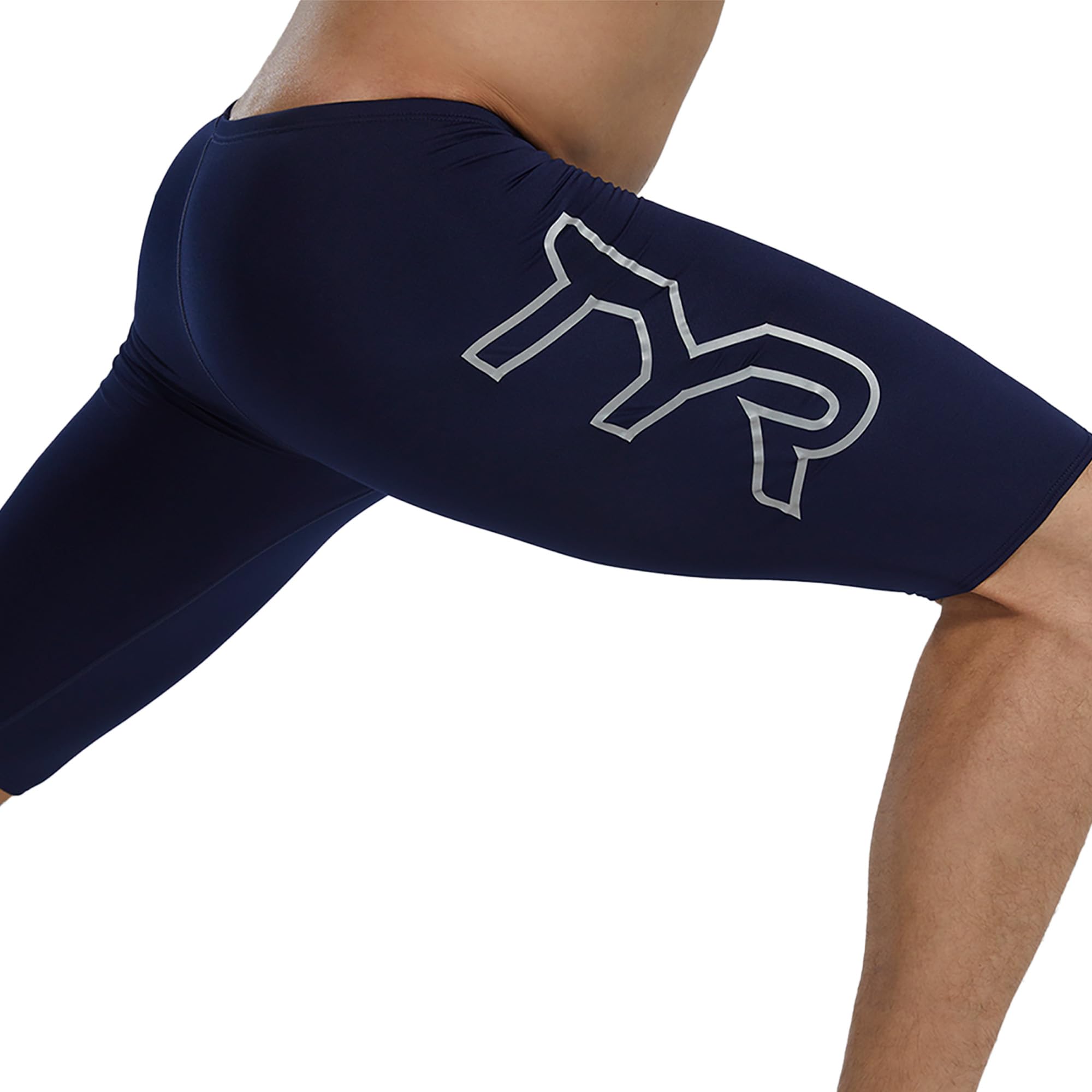 TYR Durafast Elite Solid Jammer Męskie kąpielówki, kolor granatowy/logo, rozmiar 42