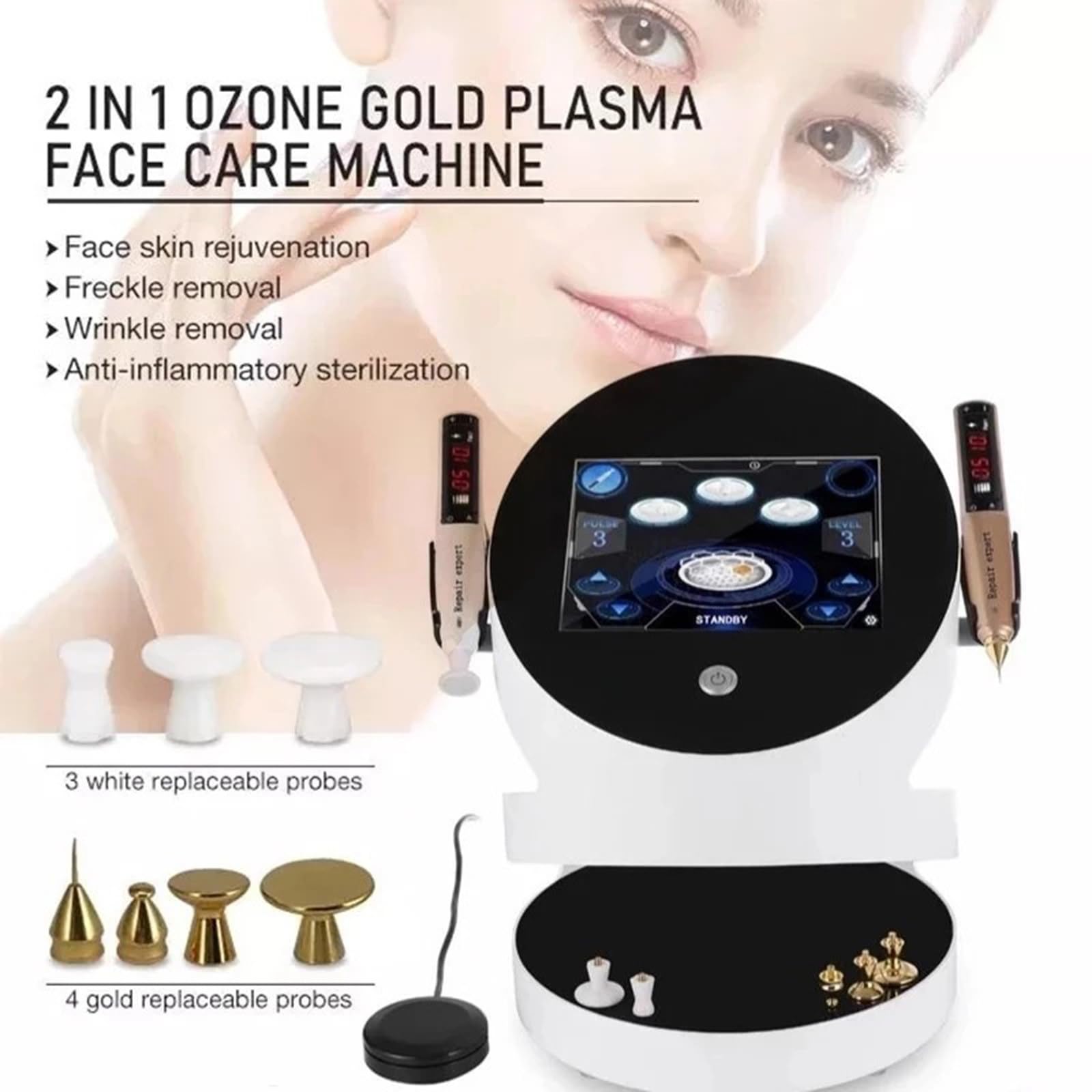 Pióro plazmowe 2 w 1 (Flash Plazma i osocze ozonowe) do zwalczania starzenia się skóry, liftingu powiek, usuwania zmarszczek, usuwania kretów, usuwania blizn, plazmowego urządzenia kosmetycznego z