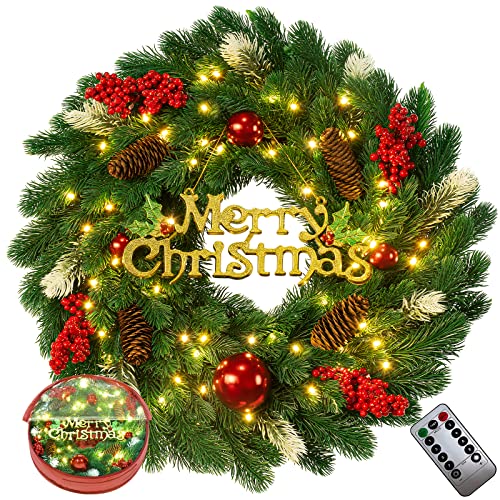 18-Inches-Pre-Lit-Artificial-Christmas-Wreath-Lighted-Christmas-Wreaths-for-Front-Door-with-Battery-Operated-45-LED-Lights-Outdoor-Christmas-Wreath-Decorated-with-Pine-Cones-Berry-Clusters 18 Inches Pre Lit Artificial Christmas Wreath Lighted Christmas Wreaths for Front Door with Battery Operated 45 LED Lights Outdoor Christmas Wreath Decorated with Pine Cones Berry Clusters
