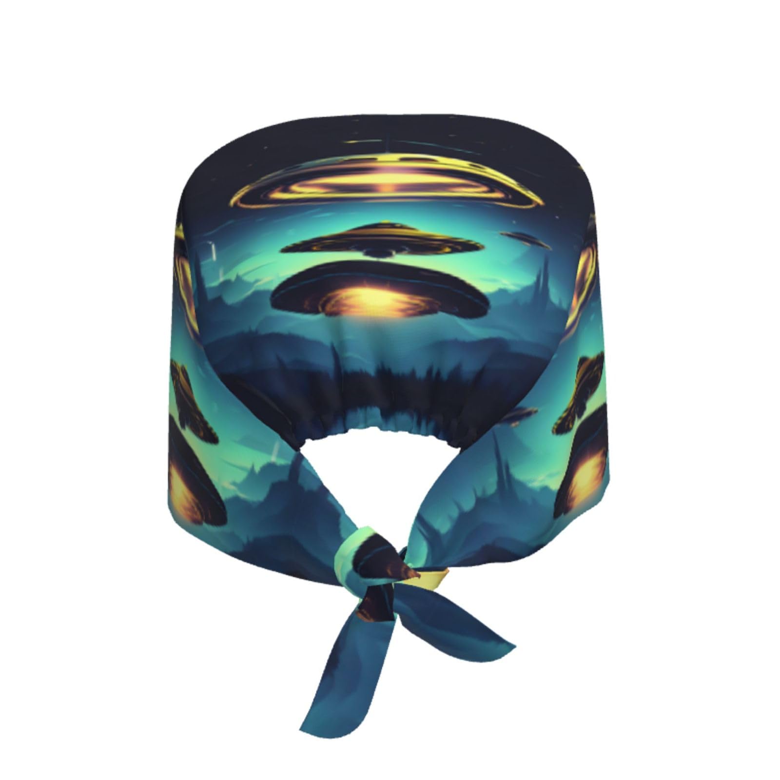 YYHHAOFA Breathable Work Hat Spacecraft descend Printed for Chef, Nursing, Spa, Facial Care, Fitness Black