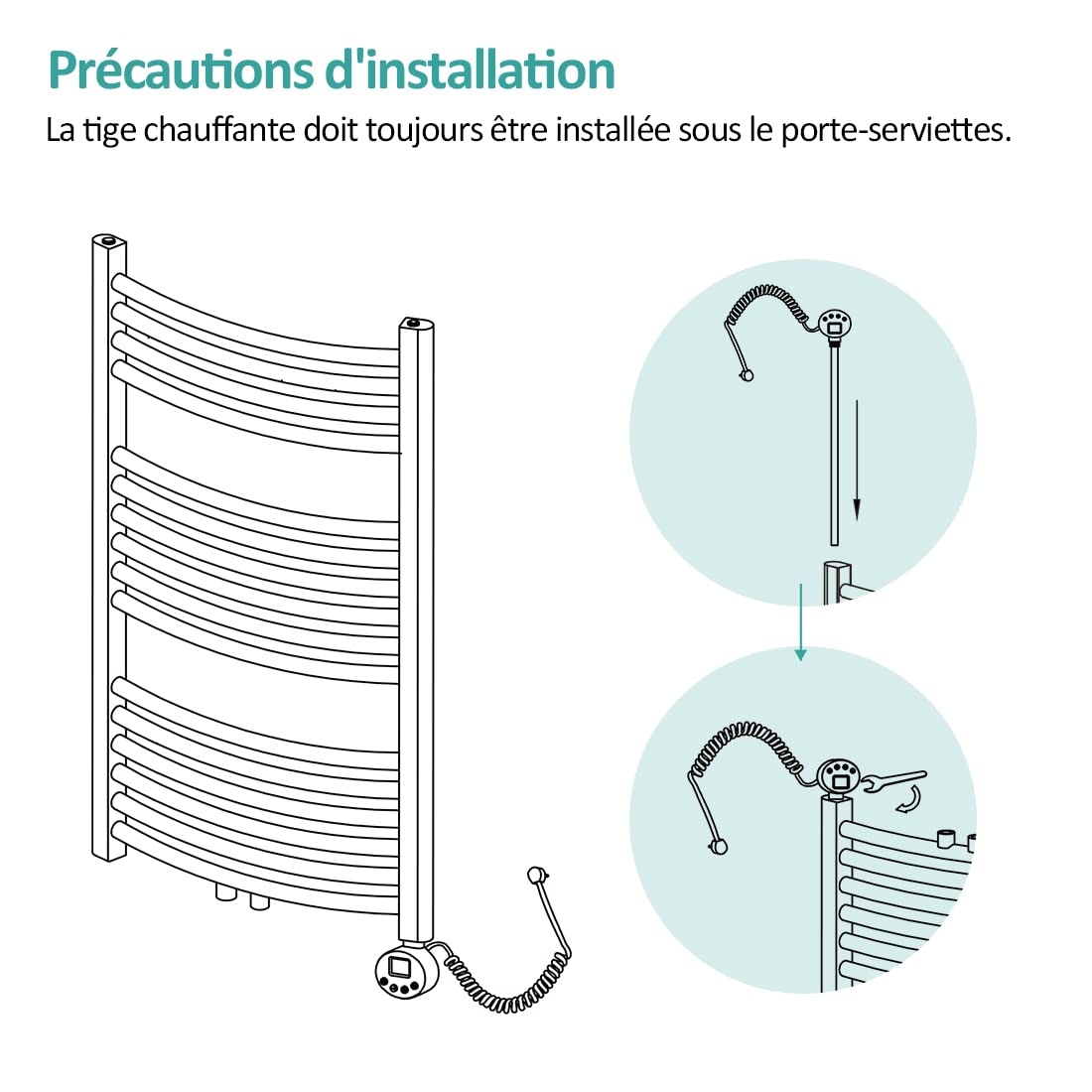 EMKE Elemento calefactore de Varilla calefactora, con termostato y Pantalla LCD, 300W, Barra de calefacción eléctrica para Elemento de calefacción de radiador de baño, Acero Inoxidable