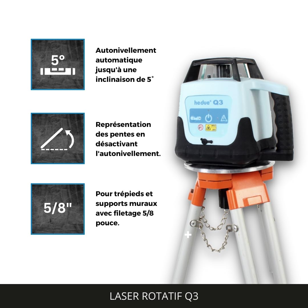 laser rotatif Q3 - laser rotatif autonivelant avec deux classes de laser, laser rotatif de construction avec récepteur E2, télécommande et chargeur, dans Systainer