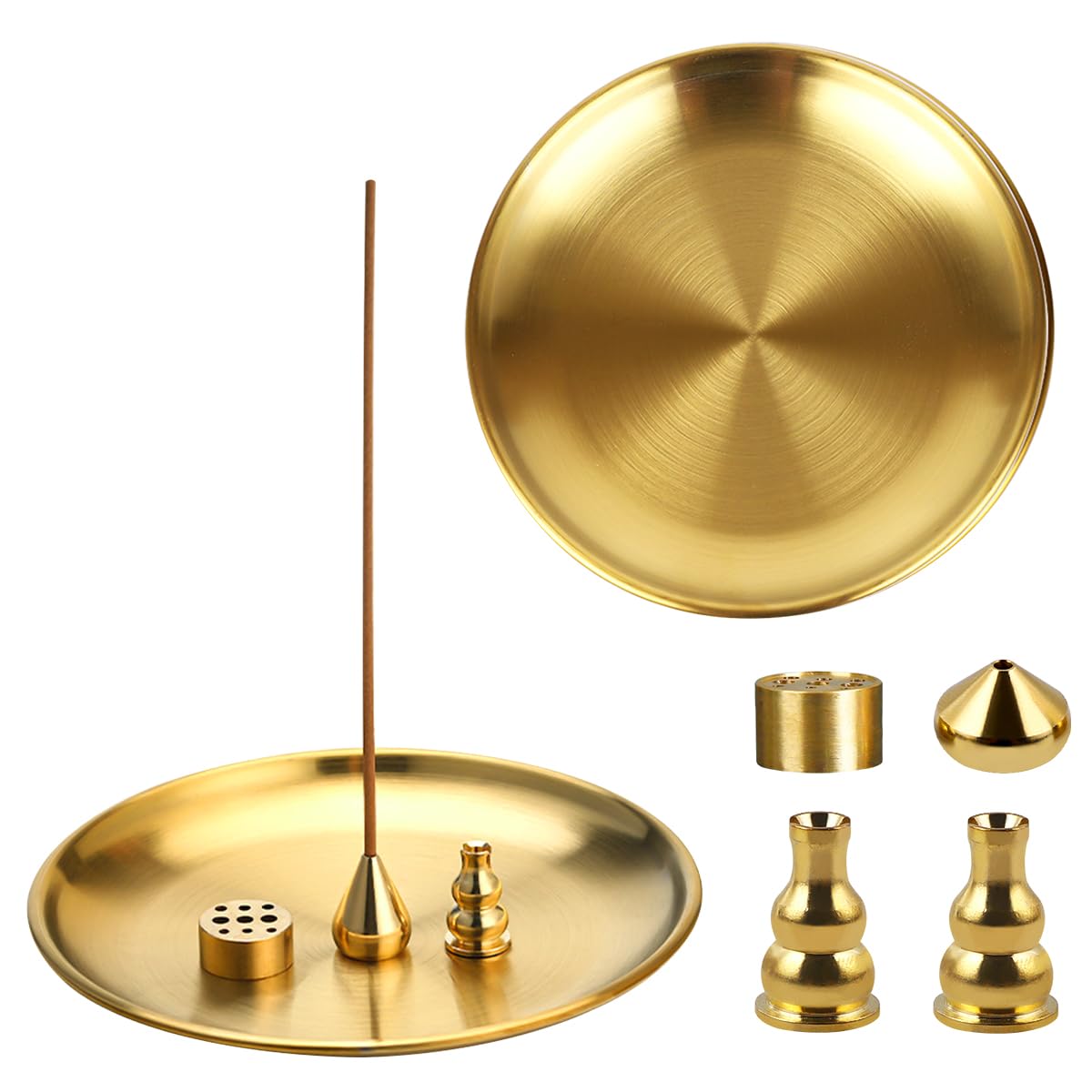 IBEQUEM2Pcs 3 in 1 Incense Holder, 5.5 Inch Stainless Metal Incense Stick Holder, Golden Zen Incense Burner Ash Catcher for Office Tea House, Meditation, Yoga, SPA, Living Room, Anxiety Relief