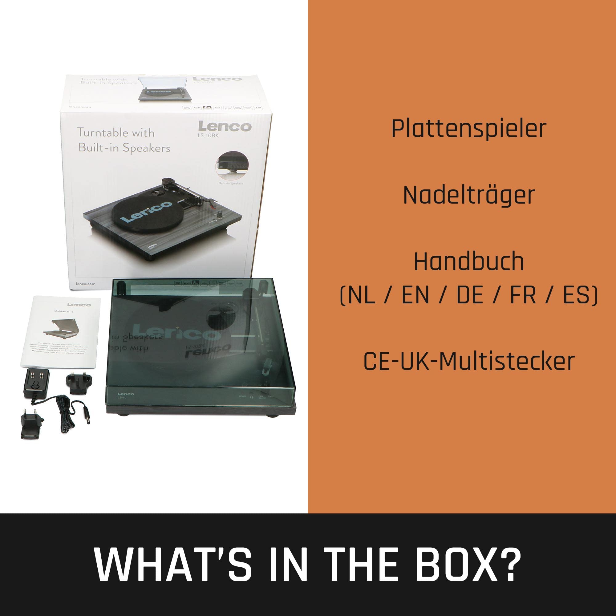 Lenco LS-10BK - Plattenspieler - Schallplattenspieler - Vinyl Player | Riemenantrieb - eingebaute Lautsprecher - Kopfhöreranschluß - 33 u. 45 U/min - RCA - Schwarz