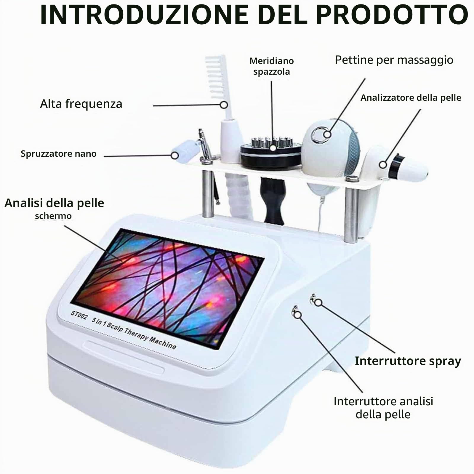 Analizzatore per Capelli E Pelle Microscopio Digitale LCD 10 in Portatile per Rilevatore Cuoio Capelluto, Macchina per Analisi Capelli Macchina Analisi Pelle Rilevatore Follicolo Pilifero